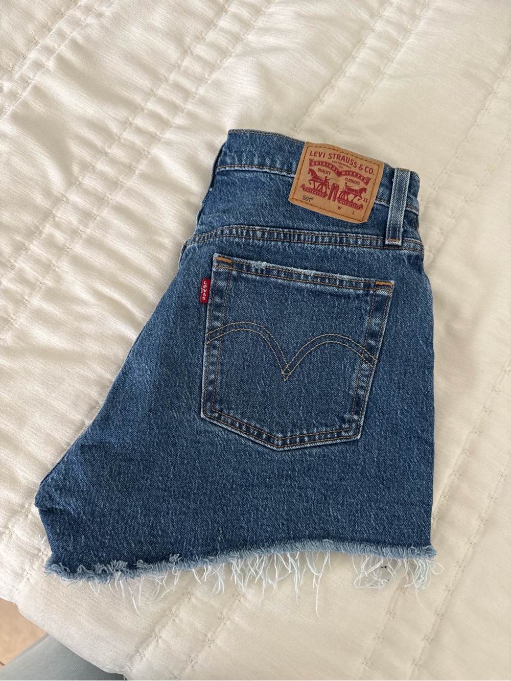 Levi's Dark Blue Denim Cutoff Shorts with Frayed Hem